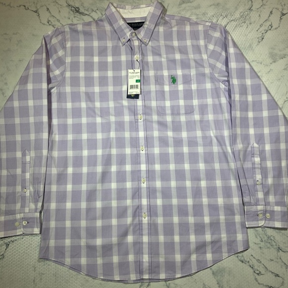 NWT U.S. Polo Assn Purple Plaid Button-Down Shirt - Picture 1 of 6